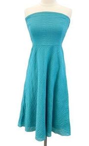 J.Crew Womens 2 Strapless Fit and Flare Dress Seersucker Turquoise Teal Summer