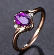 14K Rose Gold Plated Adjustable Purple Crystal Amethyst Ring for Women