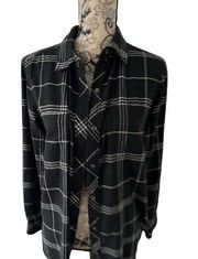ATHLETA Black Plaid Tunic Length Button Down Shirt Size Small