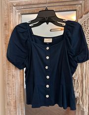 Navy Peplum Blouse