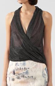 Tom Ford Steel Mesh Shiny Metallic Draped Wrap Blouse Gray Women's IT 40 / US 6