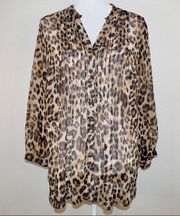 Woman's Leopard Print Gold Button Up Blouse - Size Large