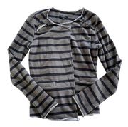 DREW Sweater Women Small Grey Black Stripe Long Sleeve Asymmetrical Cardi Cotton