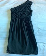 Black Silk Layered One Shoulder Dress