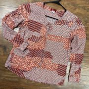 Panhandle Womens Large Red Orange‎ Aztec Southwestern Ranch Casual Shirt Blouse