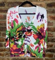 Peter Nygard Abstract Floral Print Single Button Cardigan Sweater Women's Medium