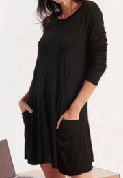 Betabrand Built to Travel Black Silk Blend Sweatshirt Dress Size Small