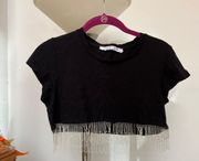 Emma and Sam Pearl Fringe Crop Top