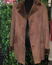 Chocolate fur lined coat with buttons