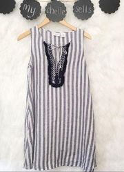 Antibes Blanc 100% Linen Sleeveless Striped Dress