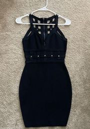 Black strappy body con dress