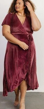 Baltic Born Andi Ribbed Velvet Wrap Maxi Dress in Dark Rose Plus Size XXXL