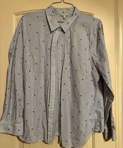 EUC- Talbots navy pinstriped button up top