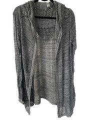 Mahina Boho Hippie Grey Longline Crochet Open Cardigan Kimono Hoodie Beachy M/L