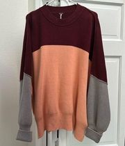 Easy Street Colorblock Sweater in Peach Combo Oversized Medium