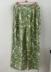 Modern Aloha Palm Linen Cotton Rayon Wide Leg Elastic Waist Pants Midnight Sky S