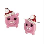 Betsey Johnson Holiday Whimsy Santa Pig Stud Earrings, Pink