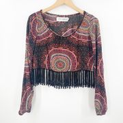 GYPSY WARRIOR Top Size Medium Fringe Long Sleeve Crop Boho Bohemian Cropped