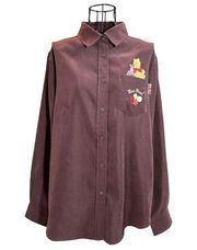 Vintage Disney Winnie the Pooh Piglet Bee Real Button Down Shirt Maroon Size Med