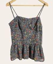 Greylin Black Ditsy Floral Speckled Peplum Camisole Top Size Small