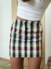 Plaid Button Up Mini Skirt