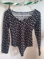 VS PINK Black Floral Body Suit