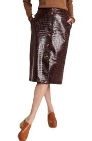 Rachel Comey x Target Brown Faux Crocodile Button Front Pencil Skirt Size 2