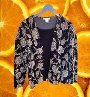 Notations Black Velvet with Gold Flower Cardigan with Attached Velvet Top Size L