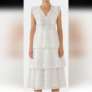 NWT  Women's Lace Tiered Midi Dress WHITE COLOR  Size XS