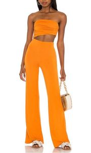 House of Harlow Sosa Jumpsuit Orange Size Small Strapless Cut Out Wide Leg NEW