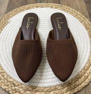 Lulus Brown Ribbed Knit Mules Pointed Toe Slides Womens Size 8 Shoes