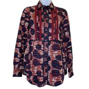 Brooks Brothers Red Fleece Women's Blue Print Poplin Button Front Blouse Size 0