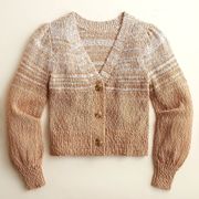 Reversible Space Dyed Puff Sleeve Cardigan Sweater Sandy Beach Beige