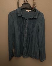 Oversized Chambray Denim Button Down Shirt, Small