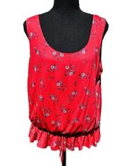 Belong With You Cinch Waist Floral Tank Top- Fruit Punch Red