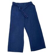 J Crew Factory Linen Blend Tie Front Wide Leg Crop Pants Navy Blue size 10
