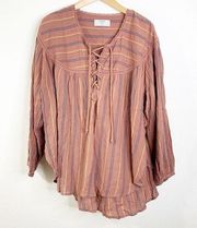 One Teaspoon Boho Striped Long Sleeve Tunic Top Size Medium