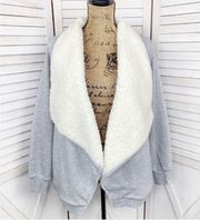 Blank NYC Faux Sherpa Lined Jacket Jersey Knit Gray Cream Small Open Front