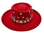 Rhinestone red wool western fedora hat