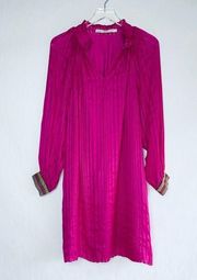 MARIE OLIVER Pink Purr Striped Silk Long Sleeve High Neck Dress Size M