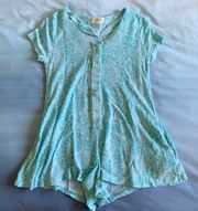 Printed Button Front Mint Green Romper