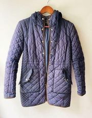 Zara Navy Blue Puffer Long Hooded Coat Puffer Jacket XS