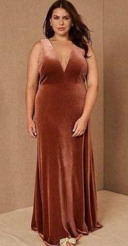 NWT Jenny Yoo Logan Deep-V Velvet Column Gown size 14 English Rose Color