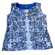 Covington Tank Top Womens Large Blue Floral Cowl Neck Sleeveless Stretch Blouse
