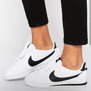 Nike  Cortez White Black Swoosh Low Top Lace Up Sneakers Shoes 8