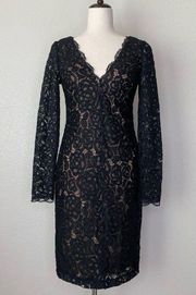 Vera Wang Black Lace Cocktail Sheath Dress