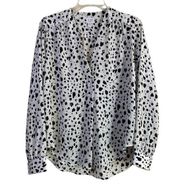 Peyton Jensen Long Sleeve Blouse Top V-Neck Animal Print White Black Size XS