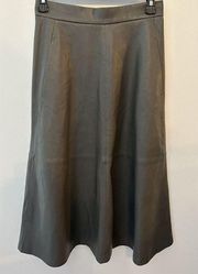 Mango Suit Collection Gray Midi Faux Leather Skirt Pockets A Line Size 4US NEW