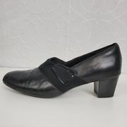 Clarks Womens Shoes Size 7.5 Black Leather Sugar Spice Heeled Slip On Pumps