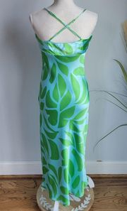 Club Monaco, New, Revolve Satin Green Strappy Cutout Maxi Dress, Size Medium